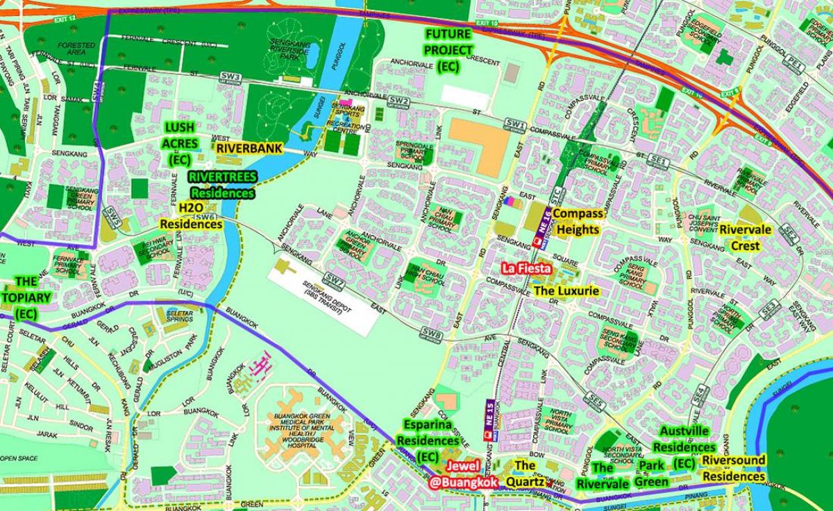 mapa Sengkang Singapur